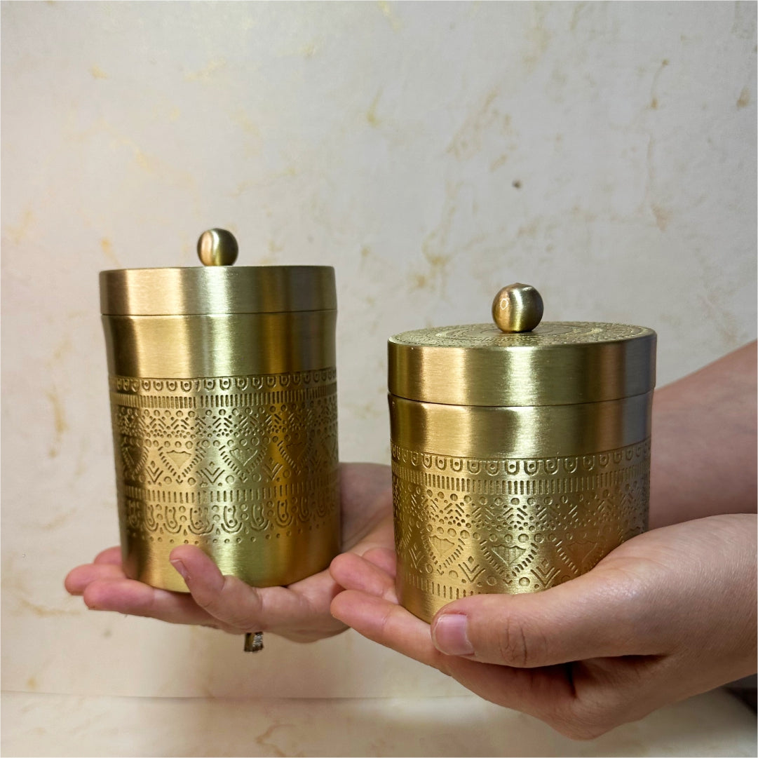 Uphaar Brass Containers Set of 2 & 2 Diyas Gift Box