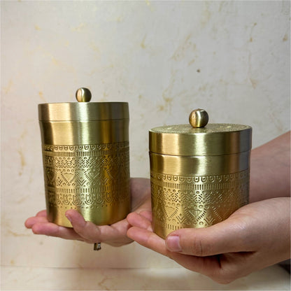 Uphaar Brass Containers Set of 2 & 2 Diyas Gift Box
