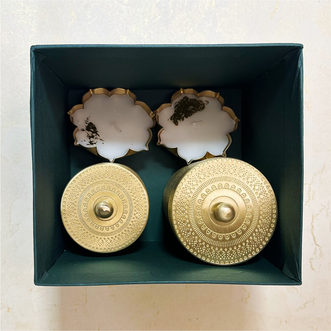 Uphaar Brass Containers Set of 2 & 2 Diyas Gift Box