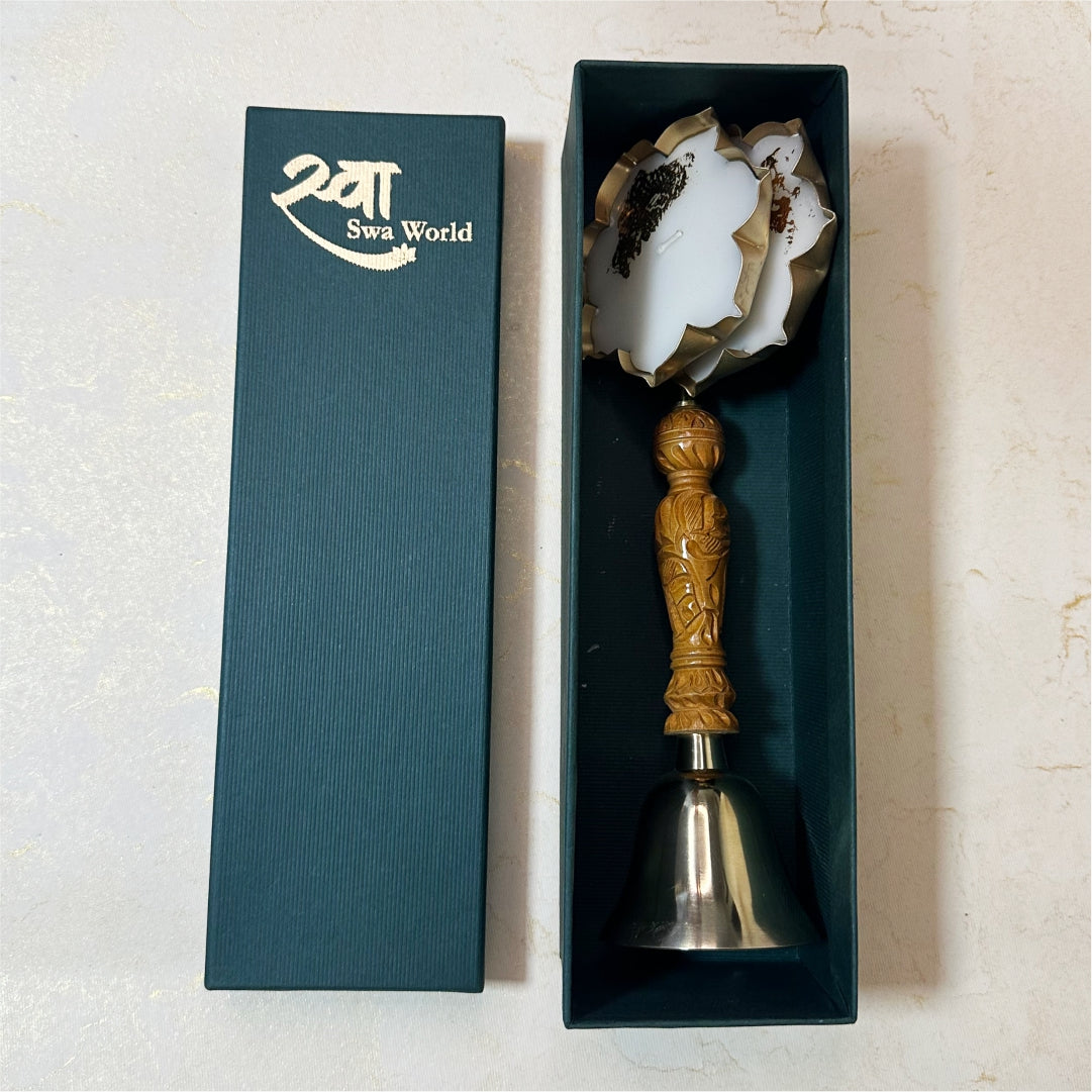 Kansa Temple Bell & 2 Lotus Diyas Gift Box