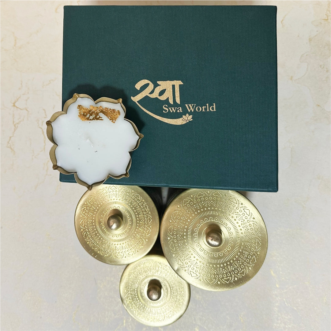 Uphaar Brass Containers Srt of 3 & Diya Gift Box