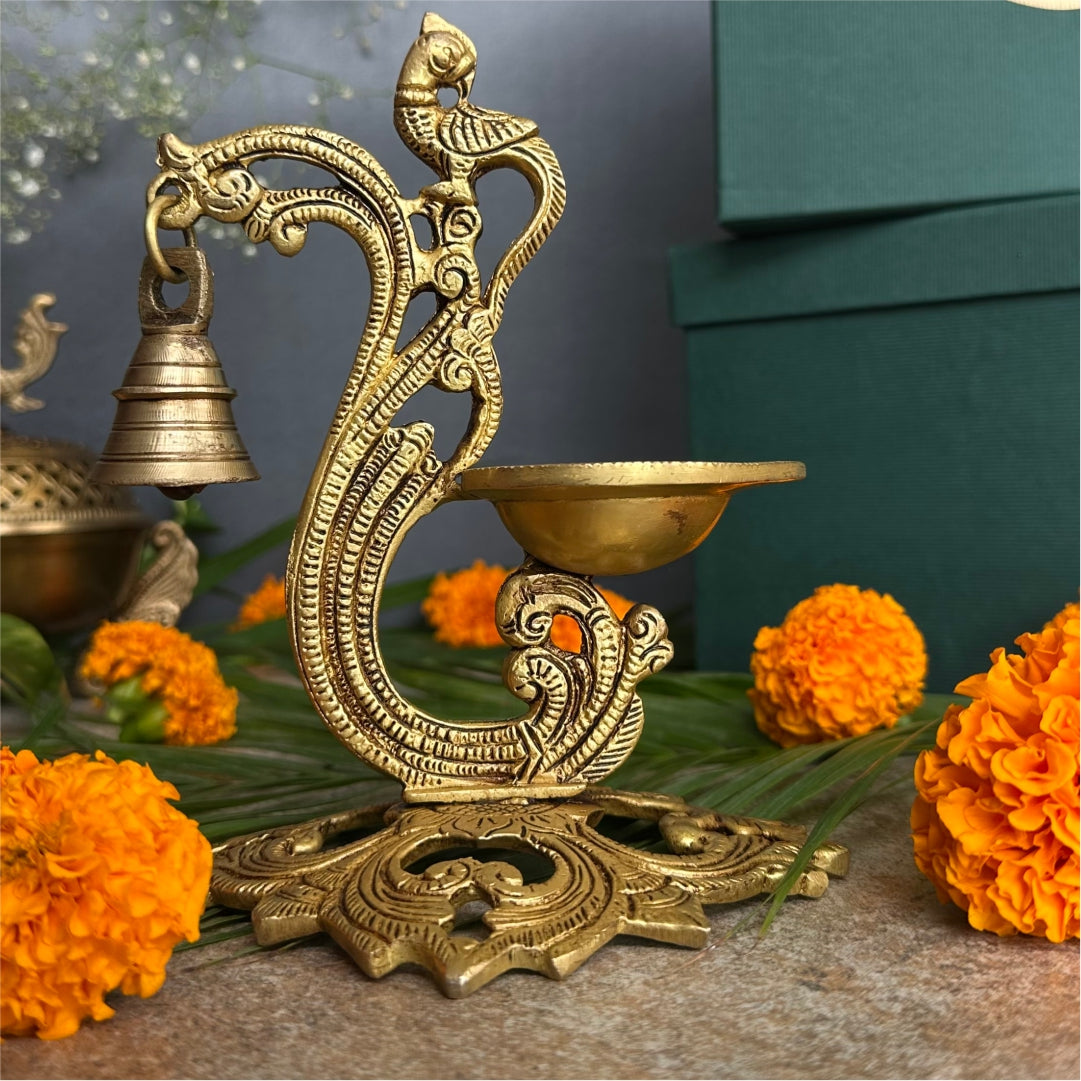 Peacock Diya with Bell