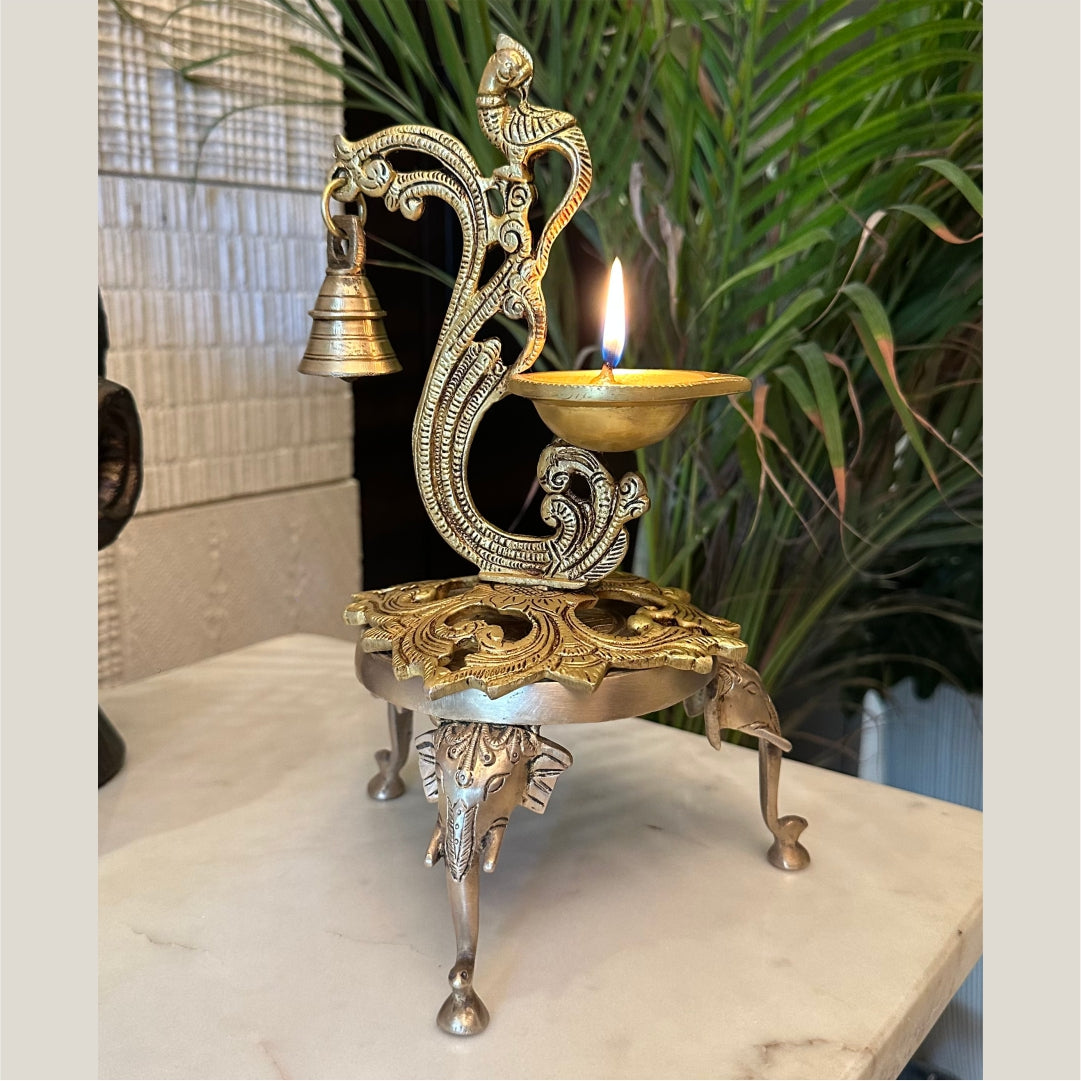 Peacock Diya with Bell
